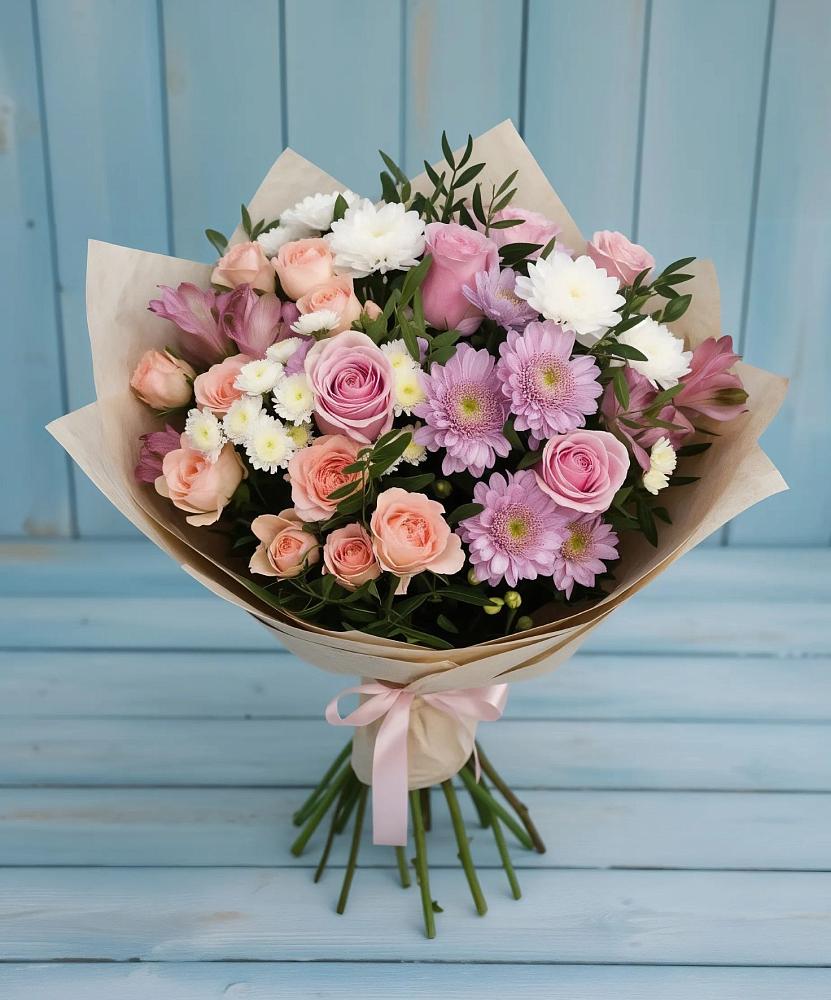 Букет цветов из: Хризантемы, Розы и Альстромерии в Северской