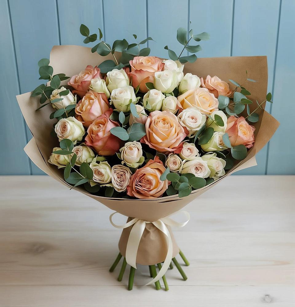 Букет цветов из: Альстромерии и Розы в Северской