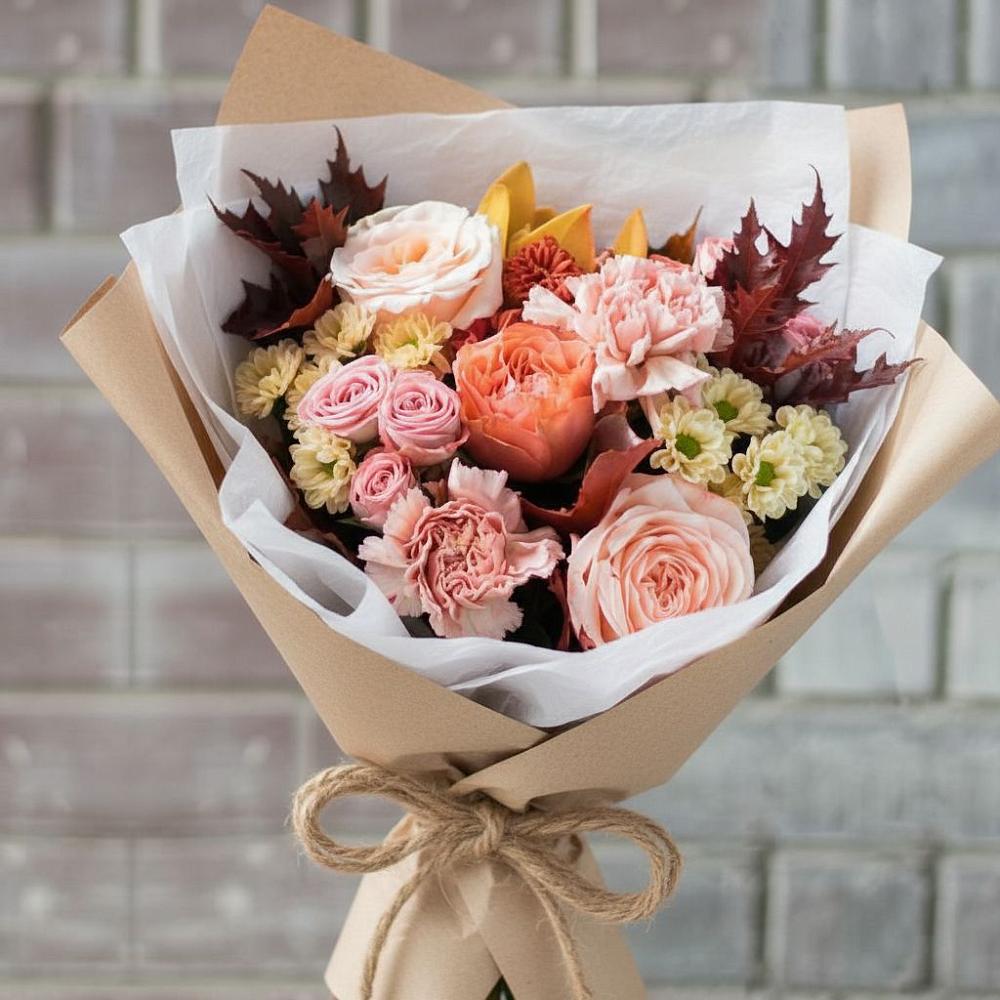 Букет цветов из: Гвоздики, Хризантемы и Розы в Северской