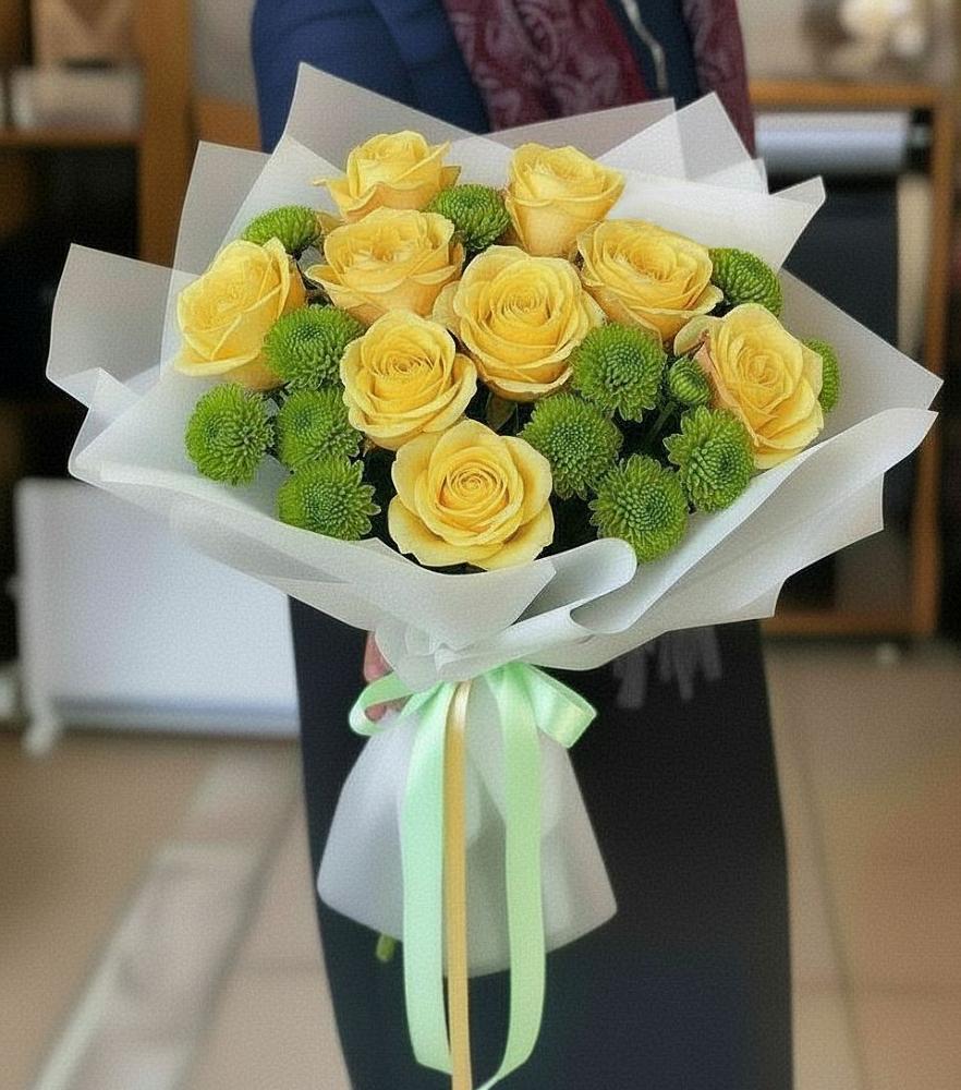 Букет цветов из: Хризантемы и Розы в Северской