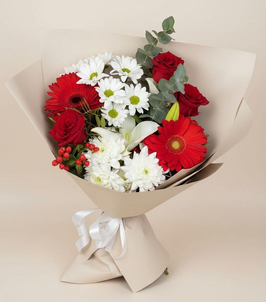 Букет цветов из: Розы, Хризантемы, Герберы и Лилии в Северской