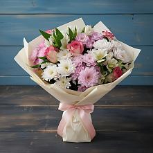 Букет цветов из:  Хризантемы, Альстромерии и Розы #REPLACE_PRED# Северской