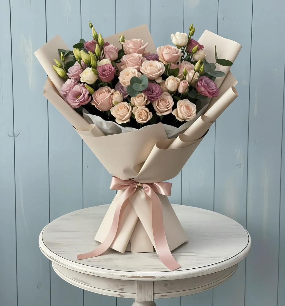 Букет цветов из: Розы и Лизиантусы в Северской