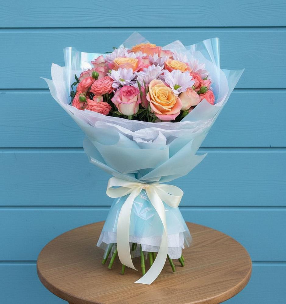 Букет цветов из: Хризантемы и Розы в Северской